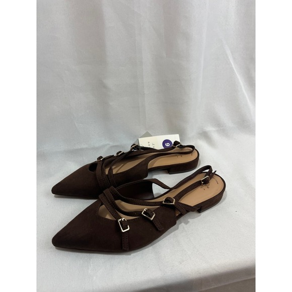 a new day Shoes - A New Day Womens Brown Pointed Toe Slingback Flats Multi Strap Buckle Size 6 NWT